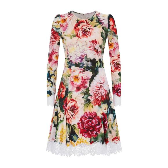 NWT Dolce & Gabbana Lace Trimmed Floral Crepe Mini Dress Multi IT 42 / M - Picture 3 of 11